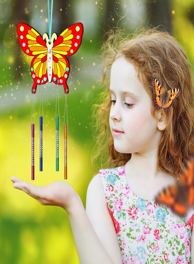 TREACLUB 10 Pack Butterfly Wind Chime Kit for Kids Make Your Own Butterfly Wind Chime Wooden Crafts DIY Make a Wind Chime Kit DIY Coloring Butterfly Ornaments for Girls Boys - Image 5